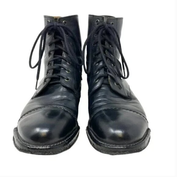 Bed Stu Dugas Laurel Black Leather Cap Toe Lace Up Rear Zip Ankle Boots Size 9.5 - Picture 6 of 12